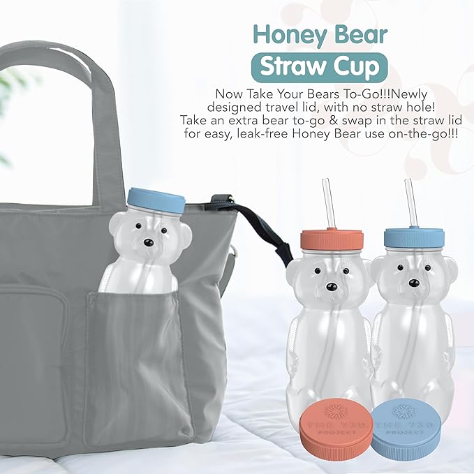 Honey Bear Straw Cup for Babies, 2-Pack Honey Bear Bottle with Travel Lid, Therapy Learning Honeybear Straw Cup, Baby Bottle Set, 8 oz, Blueberry Pie & Firetruck-BubblyBeeBaby