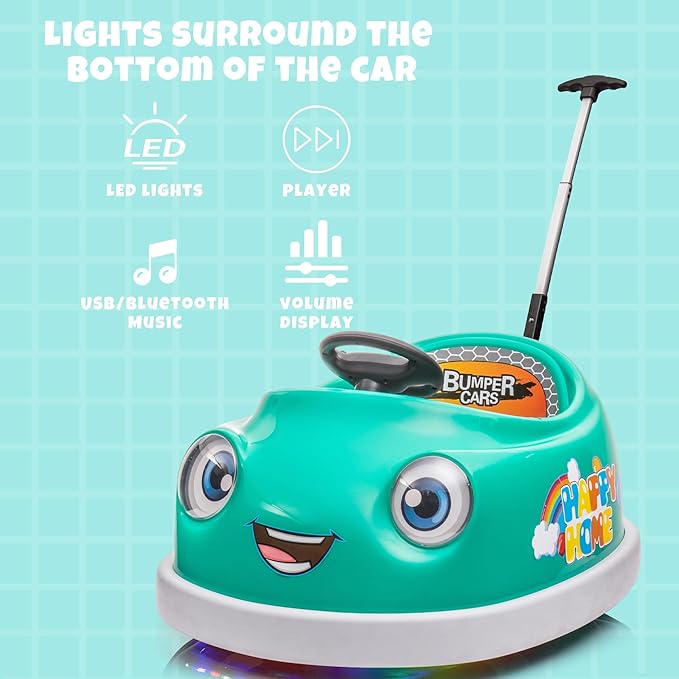 12V Dual Battery Electric Ride on Kids Bumper Car w/Remote Control,360 Degree Spin,Push Rod Rocker Horse Function,3-Speeds Babies & Toddlers Bumping Car Ride on Toy Gift for 1-4 Years Children（Green）-BubblyBeeBaby