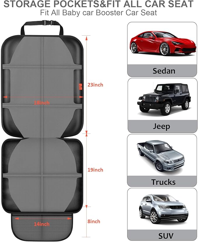 Car Seat Protector,2 Pack Automotive Seat Protectors Baby Carseat Pad Waterproof & Durable 600D Fabric for Child Baby Car Seat Mat Vehicle Pet Cover 2 Storage Pockets (2 Pack Gray)-BubblyBeeBaby