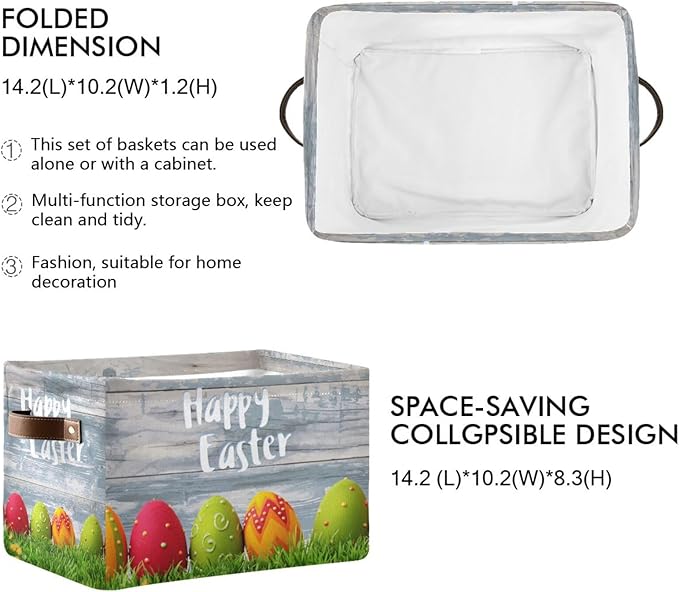 Happy Easter Eggs Storage Basket Cube Storage Bins Organizer Bag Collapsible Closet Shelf Baskets with handle for Baby Cloth Pet Toy Book 14.2×10.2×8.3 IN-BubblyBeeBaby