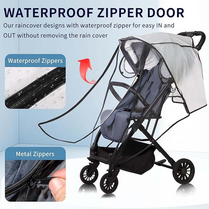 Universal Stroller Rain Cover, Clear Breathable Weather Shield with Waterproof Zipper, 4 Seasons Protection (XL)-BubblyBeeBaby