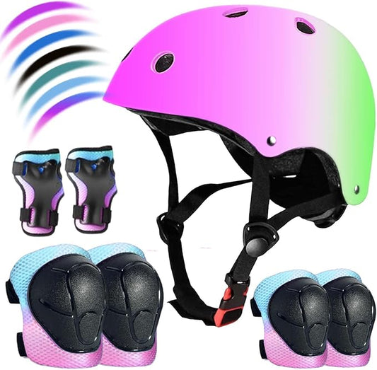 Kids Bike Helmet Set Adjustable for Children, Boys, Girls and Teenagers Aged 3-8 Years Includes Elbow, Knee, Wrist Guards Children's Helmet Protection Set for Bikes SkateboardsRollerskates-BubblyBeeBaby