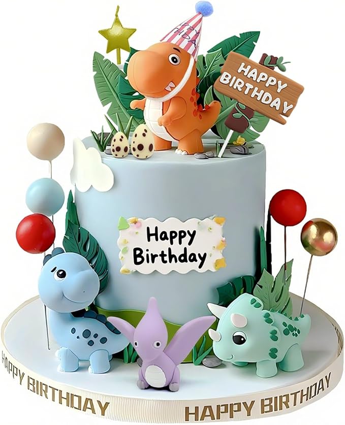 20pcs Dinosaur Cake Topper Set with Dinosaur Eggs - Reusable Dinosaur Cake Decorations，Dinosaur Birthday Decorations for Boys & Girls (Dinosaur Cupcake Toppers, Happy Birthday Cake Accessories)-BubblyBeeBaby