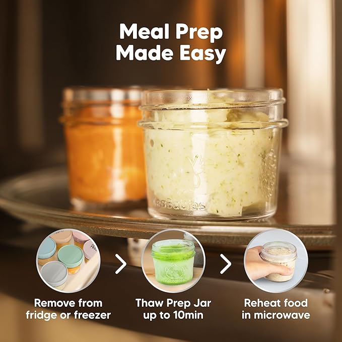 KeaBabies 12pk 4oz Glass Baby Food Containers with Lids - Leak-Proof, Microwavable Small Glass Jars, Baby Purees & Toddler Snack Storage Containers, BPA-Free, Dishwasher & Freezer Safe (Musk Dusk)-BubblyBeeBaby