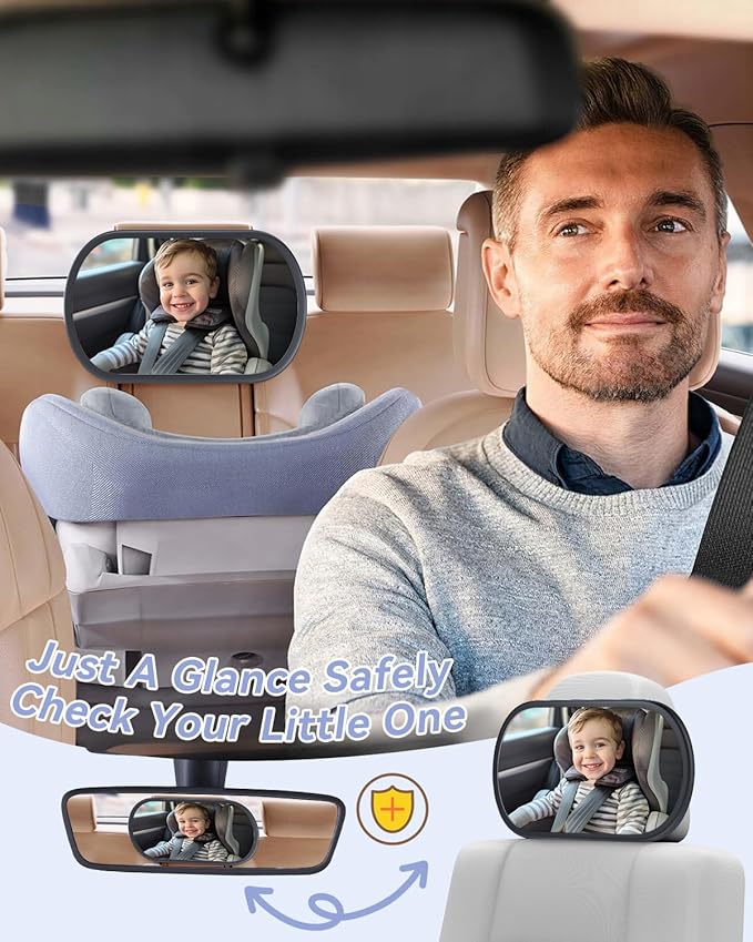 Baby Car Mirror for Backseat - Rear Facing Car Seat Mirror Safety for Infant Newborn - Easily Observe the Baby Move,Clear Wide View,360°Rotation, Secure, Shatterproof - Black-BubblyBeeBaby