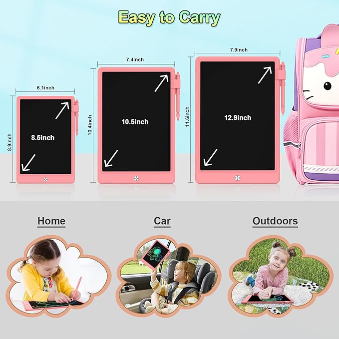 12.9 Inch LCD Writing Tablet for Kids, Colorful Toddler Doodle Board - Erasable Drawing Pad, Educational Learning Toy for Ages 3-8 - Valentine's Day Christmas Birthday Gifts (12.9 Inch, Pink)-BubblyBeeBaby