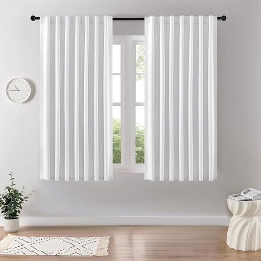 Joydeco Faux Linen Blackout Curtains for Bedroom,White Blackout Curtains 72 inches Long,100% Blackout Solid Thermal Insulated Window Drapes Luxury Decor for Living Room（W52xL72 Inch,White）-BubblyBeeBaby