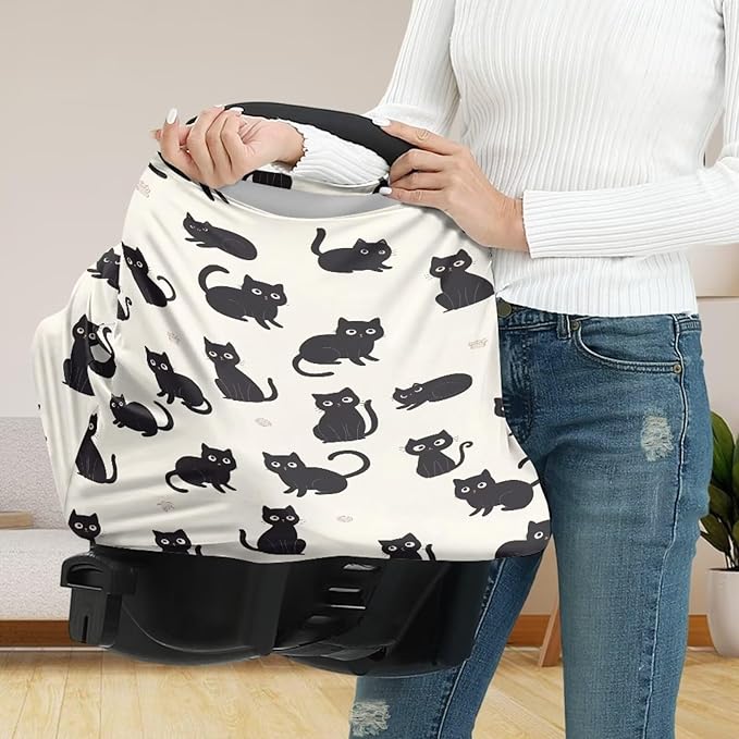 Binienty Cozy Car Seat Covers for Baby Boys Girls,Cartoon Cat Stretchy Infants Carseat Canopies Breathable Soft Infants Stroller Cover Baby Shower Gifts-BubblyBeeBaby