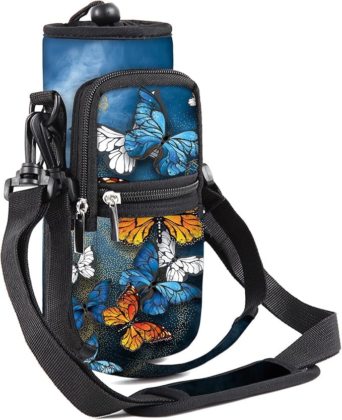 25/32/40/64oz Water Bottle Bag Holder Carrier-Insulated Crossbody Sling Case Sleeve with Strap & Pockets for Men Women Gym Cycling Travel Walking Hiking Camping-BubblyBeeBaby