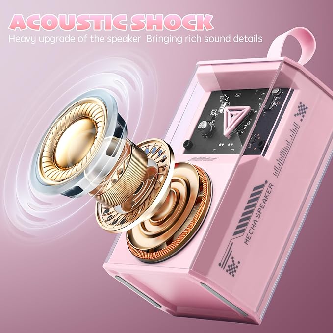 Karaoke Machine for Kids & Adults, Portable Bluetooth Mini Karaoke Speaker with 2 Wireless Microphone and Lights, Birthday Gifts for Girls & Boys, Toys for Girls, Family Home Party (Pink)-BubblyBeeBaby