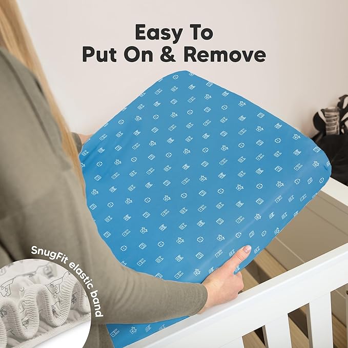 KeaBabies 2-Pack Organic Crib Sheets for Boys, Girls - 52x28 Fitted Crib Mattress Sheet Neutral, Breathable Jersey Cotton Cover for Baby Bed, Toddler Mattress, Soft & Cute Prints (KeaPixel)-BubblyBeeBaby