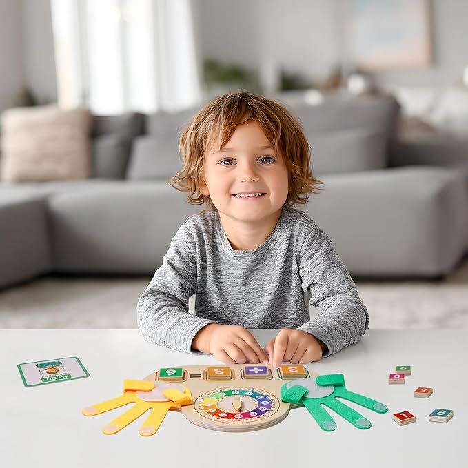 Montessori Learning Toys for Toddlers 3 4 5 years, Finger Counting Number Blocks and Clock Wooden Toys for Kids, Educational Math manipulatives Toys, Preschool Wood Homeschool Educational Math Toy.-BubblyBeeBaby