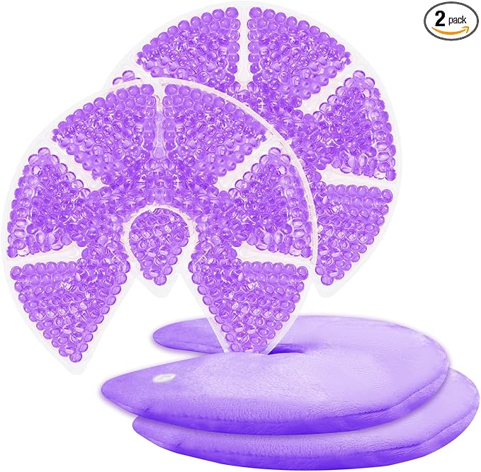 Hot/Cold Breast Gel Bead Ice Packs Breast Cooling/Heat Pads Relief for Breastfeeding, Nursing Pain, Mastitis, Engorgement, Swelling, Plugged Ducts | Boost Milk Let-Down & Production,2 Pack (Purple)-BubblyBeeBaby