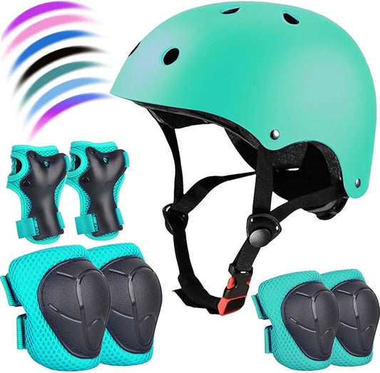 Kids Bike Helmet Set Adjustable for Children, Boys, Girls and Teenagers Aged 3-8 Years Includes Elbow, Knee, Wrist Guards Children's Helmet Protection Set for Bikes SkateboardsRollerskates-BubblyBeeBaby