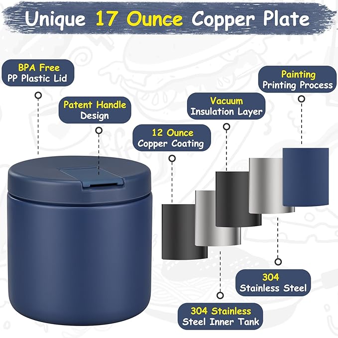 19oz Insulated Vacuum Food Jar with Buckle Lid Wide Mouth Soup Thermo for Hot Food Kids Leakproof Stainless Steel Lunch Container- Blue-1Pack-BubblyBeeBaby