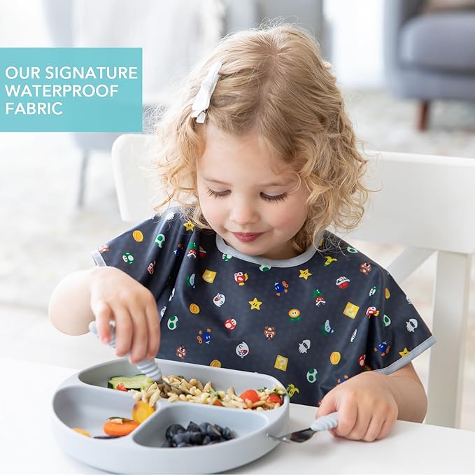 Bumkins Bibs - Toddler Bibs, Waterproof, Large for 1-3 Years, Short Sleeve-BubblyBeeBaby