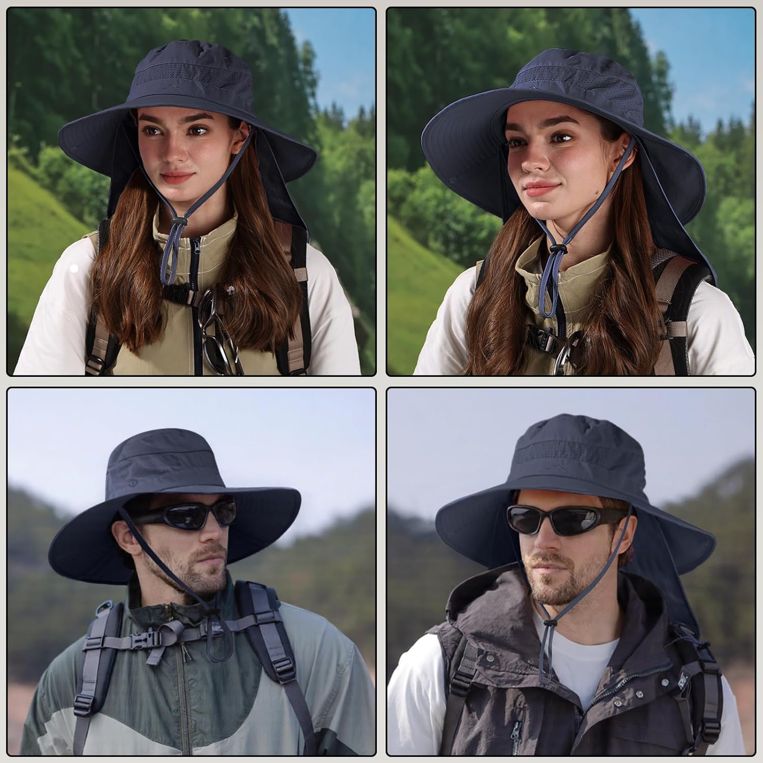 Sun Hats for Men Women, UPF50+ Protection Safari Hat,Wide Brim Fishing Hat with Neck Flap,Bucket Hats for Beach Hiking