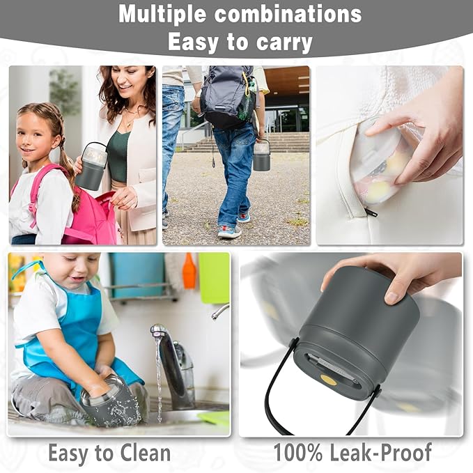 2 - in - 1 Soup Thermo for Hot Food 14oz with Snack Box Container Leak Proof Insulated Lunch Container Kids and Adults Stainless Steel Double Wall Vacuum Wide-mouth Thermal with Spoon and Handle-BubblyBeeBaby