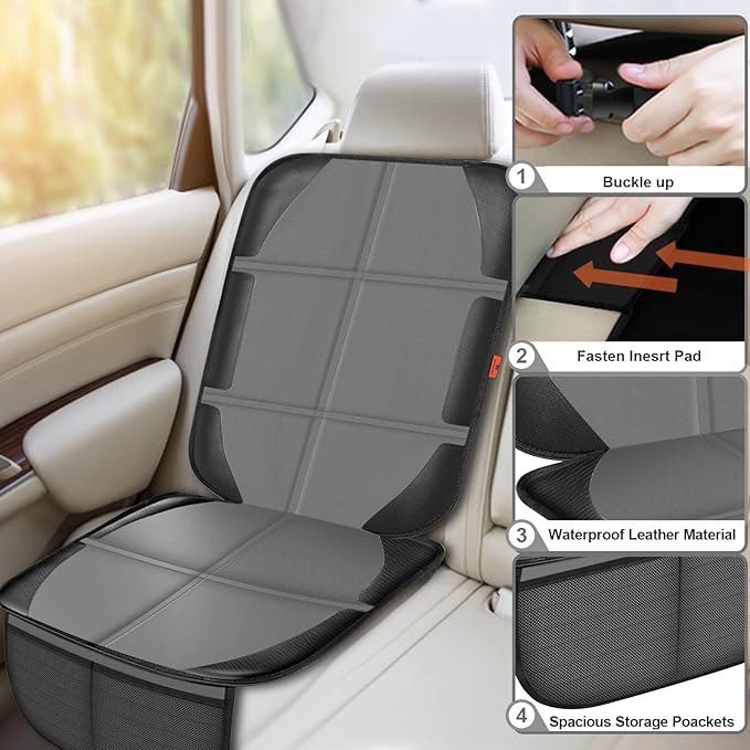 Car Seat Protector,2 Pack Automotive Seat Protectors Baby Carseat Pad Waterproof & Durable 600D Fabric for Child Baby Car Seat Mat Vehicle Pet Cover 2 Storage Pockets (2 Pack Gray)-BubblyBeeBaby