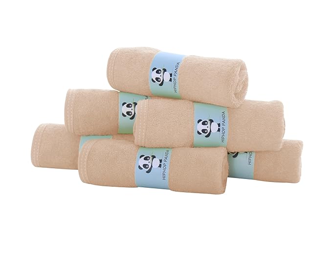 HIPHOP PANDA Baby Washcloths, Rayon Made from Bamboo - 2 Layer Ultra Soft Absorbent Newborn Bath Face Towel - Reusable Baby Wipes for Delicate Skin - Brown, 6 Pack-BubblyBeeBaby