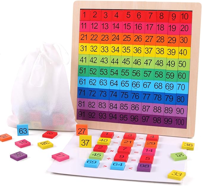 Wooden Montessori Math Counting Hundred Board Toys, 1-100 Consecutive Numbers Learning & Educational Game Toy for Kids Toddlers 3 Year Old with Storage Bag-BubblyBeeBaby
