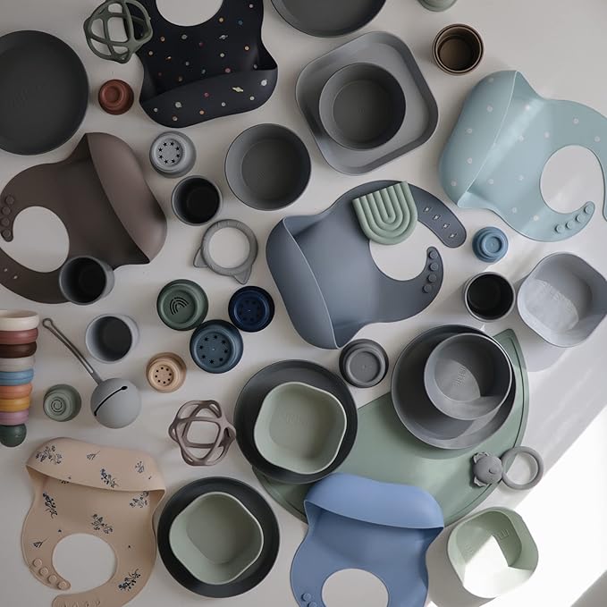 mushie Silicone Baby Bib | Adjustable Fit Waterproof Bibs (Numbers Black)-BubblyBeeBaby