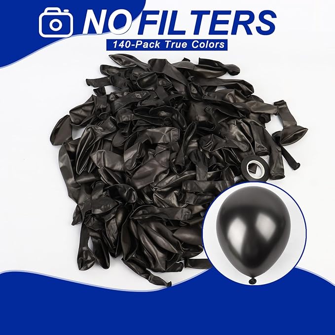 140pcs Metallic Black Round Balloons Different Sizes 18 12 10 5 Inch Latex Balloons for Arch Decoration Party Balloon Kit for Graduation Birthday Party Wedding Balloon Baby Shower Decoration-BubblyBeeBaby