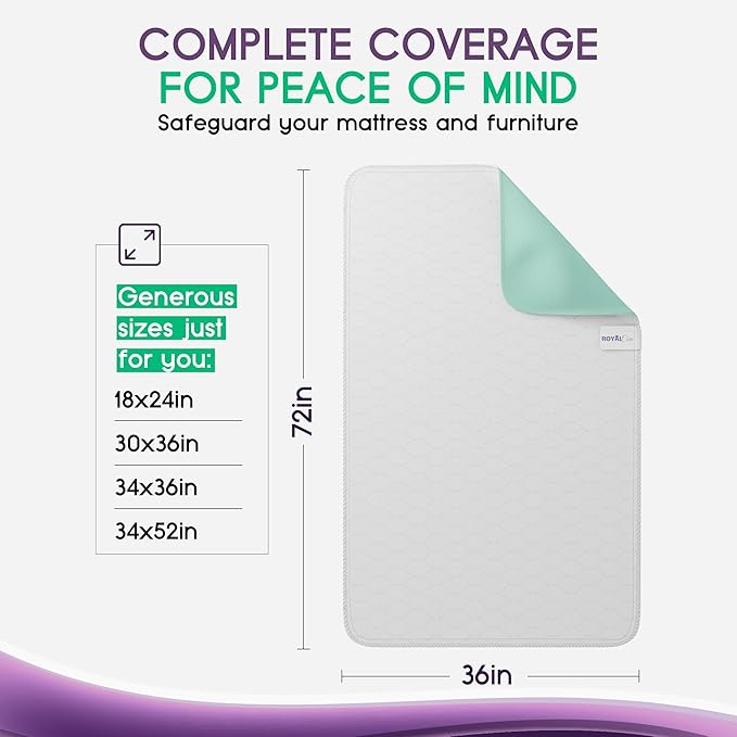 Incontinence Bed Pads - Big Size - Reusable Waterproof Underpad Chair, Sofa and Mattress Protectors - Highly Absorbent, Machine Washable - for Children, Pets and Seniors (36x72 (Pack of 1), Green)-BubblyBeeBaby