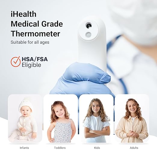 iHealth No-Touch Forehead Thermometer for Adults, Kids, Babies - 1s Fast Accurate, 3 Ultra-Sensitive Sensors, Quiet Vibration Feedback, Digital Large LED Digits, Easy to Use for Home & Nurses, PT3-BubblyBeeBaby