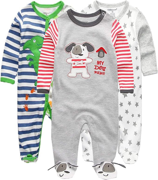 Kiddiezoom Baby and Toddler Boys'Snug Fit Footed One-Piece Romper Jumpsuit Cotton Cotton Footed Outfit-BubblyBeeBaby