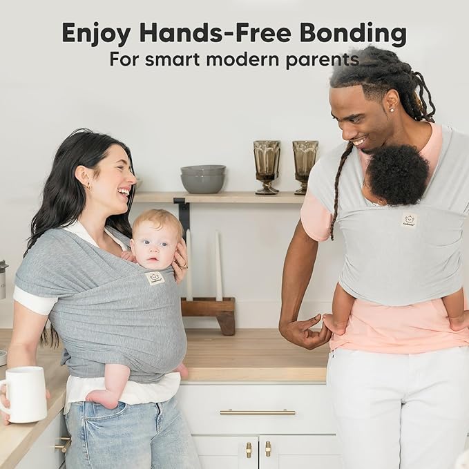 KeaBabies Baby Wrap Carrier - All in 1 Original Baby Carrier Newborn to Toddler Sling, Easy to Wear, Hands Free Bonding, Lightweight, Breathable Infant Wraps (Rhino Gray)-BubblyBeeBaby