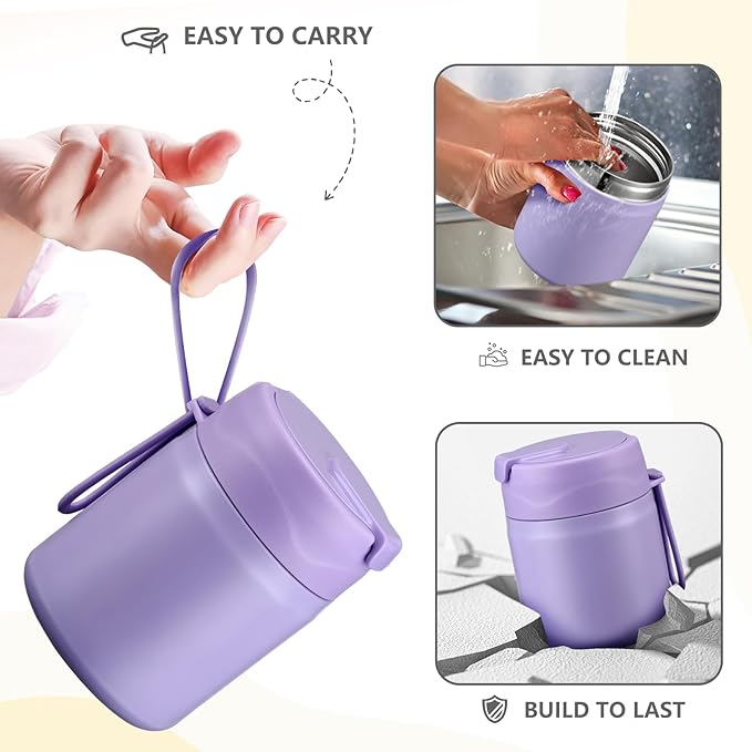 17oz Soup Thermo for Hot Food Kids Insulated Vacuum Food Jar with Stainless Steel Spoon Wide Mouth Thermo Leakproof Lunch Food Container Kids Hot Lunch Box (Purple)-BubblyBeeBaby