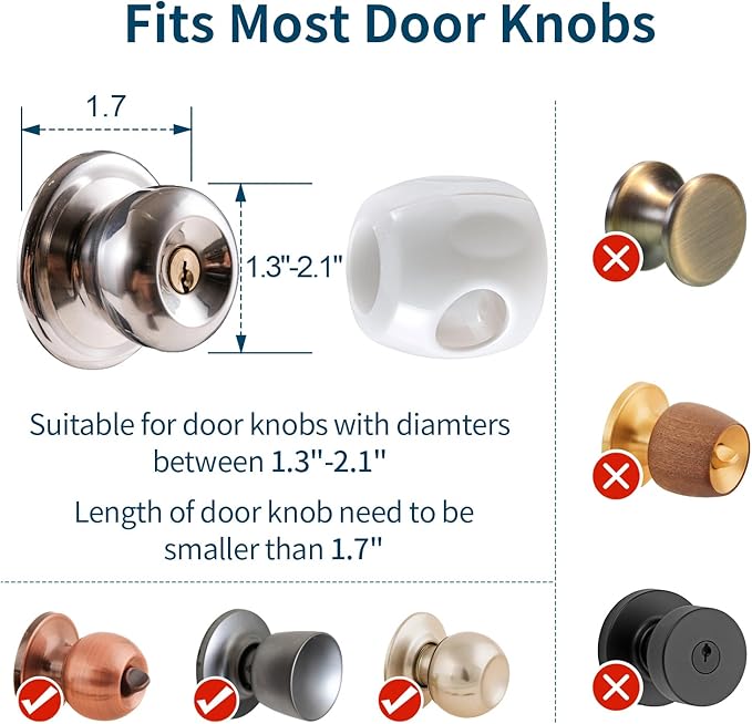 Inaya Door Knob Safety Cover for Kids (4 Pack) – Child Proof Door Knob Covers for Baby Proofing – Door Locks for Kids Safety, Fits Most Round Handles, Easy to Install, White-BubblyBeeBaby
