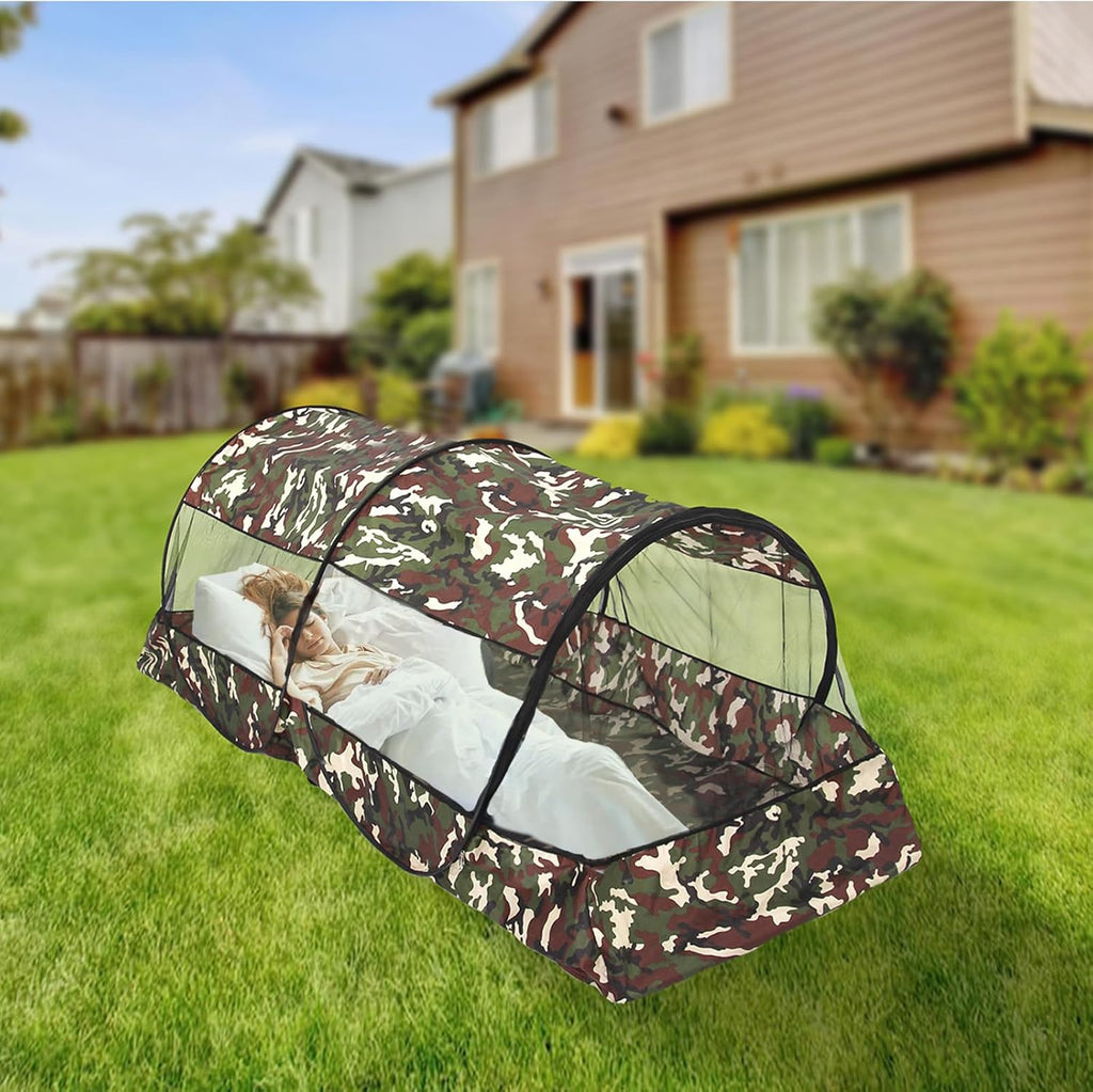 CMINGJ Portable Mosquito Net Foldable Pop-Up Travel Mosquito Net for Bed Free Installation-Suitable for Baby Adults Bedroom, Camping, nap, Patio (Extra Large-Bottom Zipper(Camouflage))