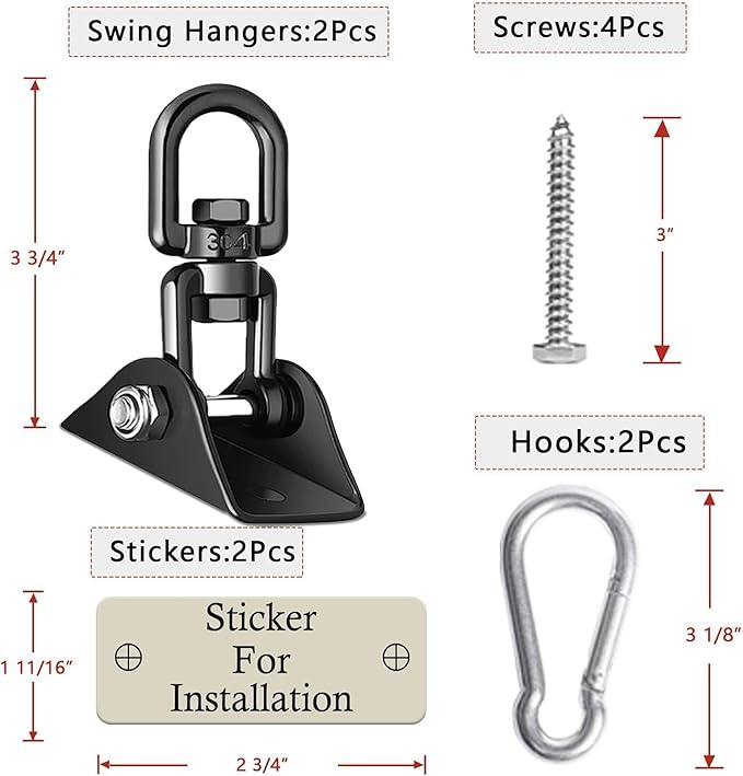 Heavy Duty Swing Hangers for Wooden Sets 2000 LB Capacity Hammock Hanger 360 Swivel Stainless Steel Swing Hardware Accessories 2 Packs for Porch Playground Yoga Heavy Bag-BubblyBeeBaby