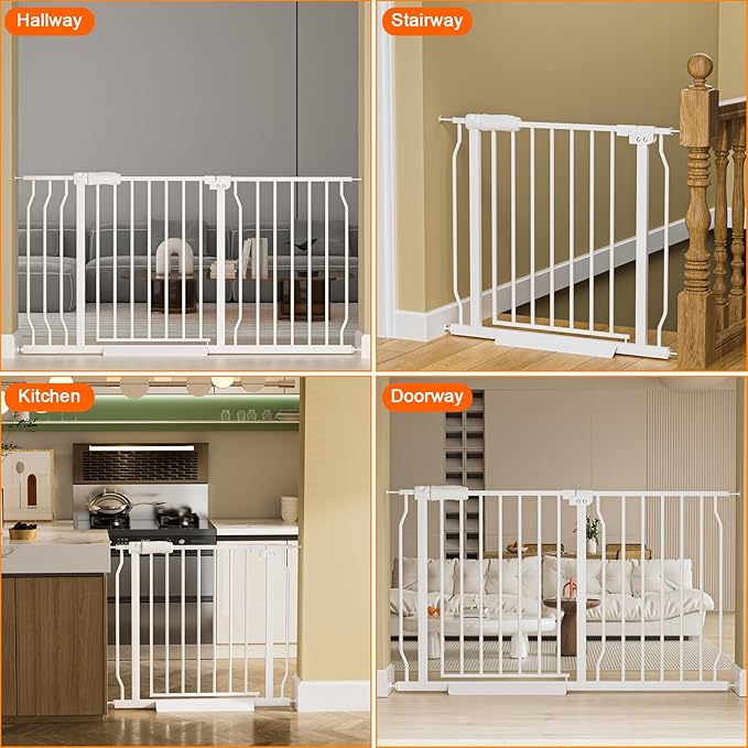 HOOEN 30" Tall Extra Wide Baby Gate for Doorways Stairs Large Long Dog Gates Pressure Mounted Indoor Safety Gates Walk Through Toddler Child Gates for Kids or Pets (White,76.38"-86.3")-BubblyBeeBaby