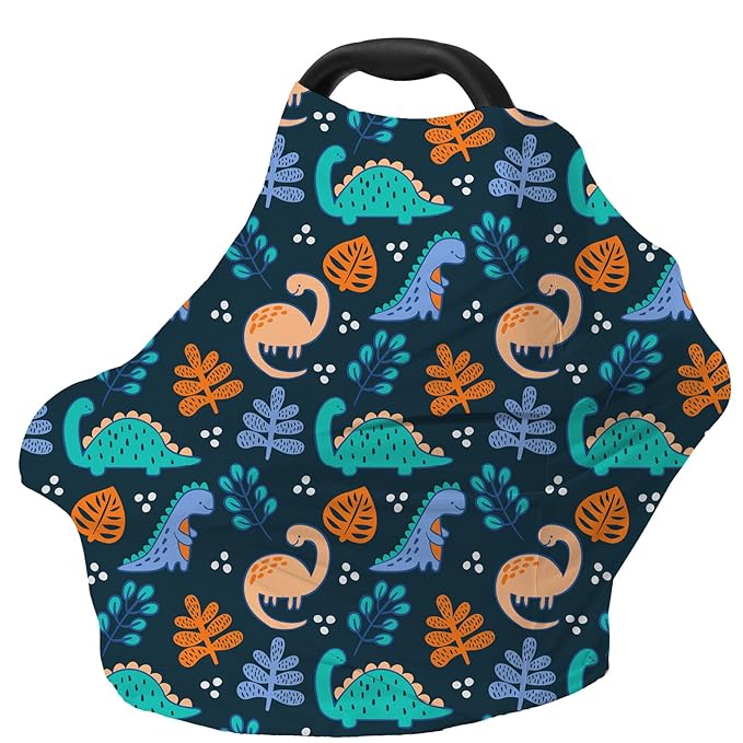 Car Seat Covers for Babies - Multi-use Carseat Canopy Cover Breastfeeding Covers, Stroller Canopy Cover (Navy Dinosaur)-BubblyBeeBaby