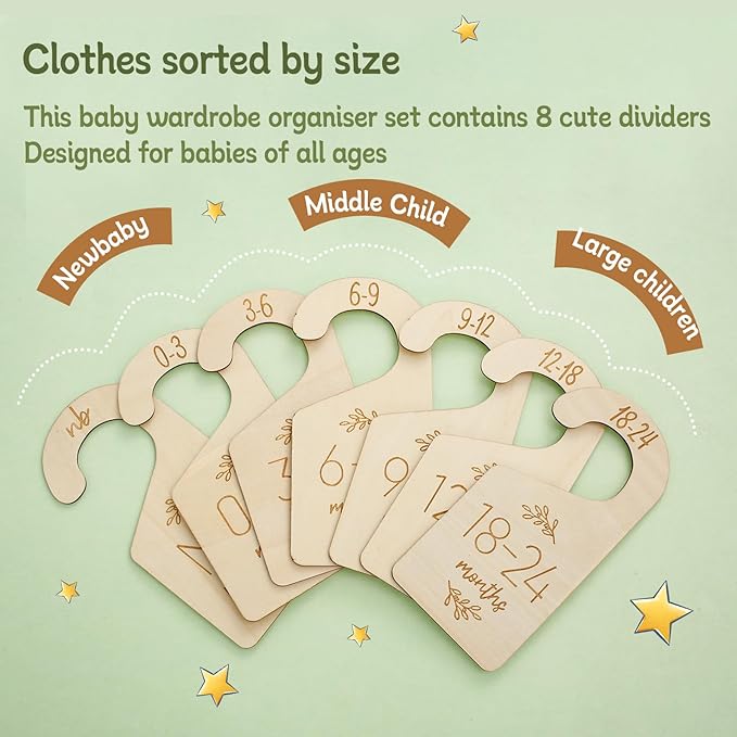 16Pcs Baby Closet Dividers Cute Baby Clothes Organizer Double Face Baby Closet Organizer for Clothes Organizer Wooden Baby Closet Dividers for Infant to Toddler-BubblyBeeBaby