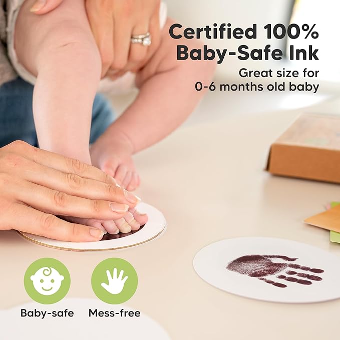 2-Pack Round Inkless Baby Hand and Footprint Kit - Mess Free Ink Pad for Newborn Keepsake, Dog Nose & Paw Print Kit, Clean Touch Ink Pad for Baby Hand & Footprints, Ideal New Mom Gifts (Auburn)-BubblyBeeBaby