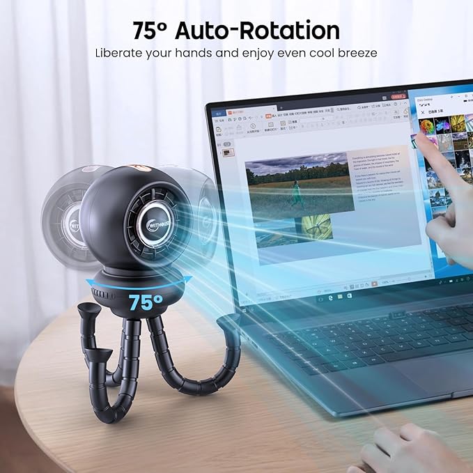 Stroller Fan, Battery Operated Baby Stroller Fans, 8000mAh Rechargeable Fans, 75° Auto Oscillation Portable Fan, 5-12H Runtime, 4 Speeds Wind, Detachable Base & LED Display-BubblyBeeBaby