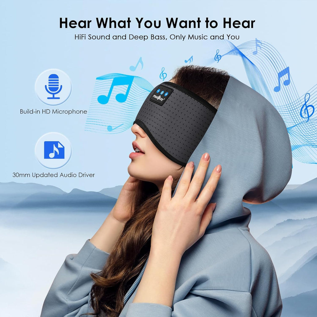 MUSICOZY Sleep Headphones Bluetooth 5.4 Breathable Sleeping Headphones Sleep Mask, Wireless Eye Mask Sleep Earbuds for Side Sleepers Men Women Office Travel Cool Tech Gadgets Gift
