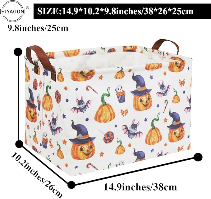 HIYAGON Rectangular Halloween Basket Trick or Treat Basket for Kids Boys and Girls Pumpkin Candy Box for Halloween Parties Cute Storage Bin Organizer Box Room Decor(Pumpkin)-BubblyBeeBaby