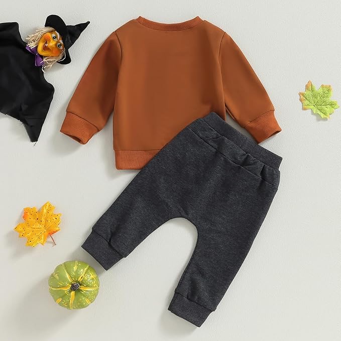 0-4T Toddler Boy Girl Halloween Outfit Fall Clothes Ghost Long Sleeve Sweatshirt Top Pants Baby Halloween Clothes-BubblyBeeBaby