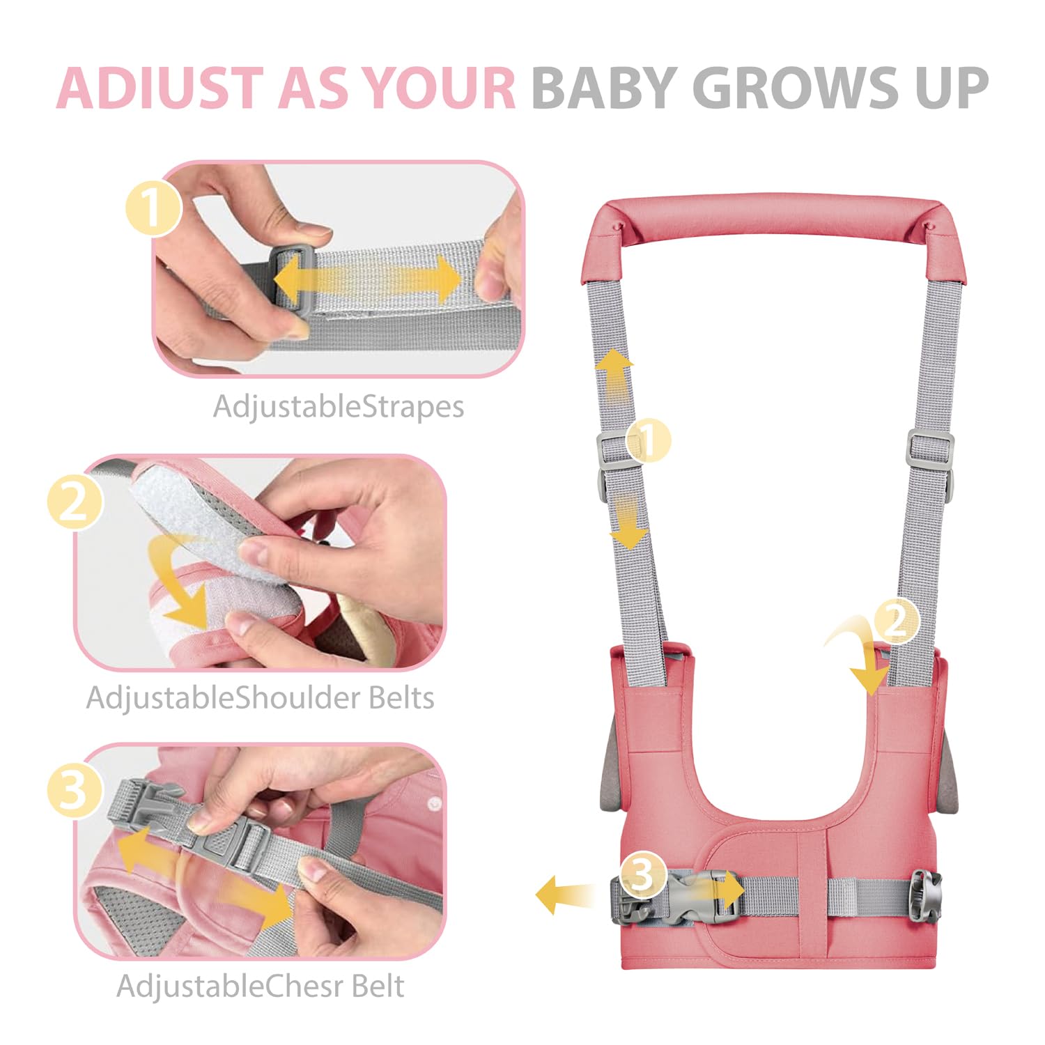 Baby Walking Harness-Handheld Assistant Belt- Toddler Infant Walking Aid for Trainer & Support 7-24 Month Old (summer-pink-1817)