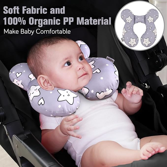 KAKIBLIN Baby Neck Pillow,Upgraded Baby Support Pillow, Head Pillow,Travel Pillow for Car Seat,Pushchair,Travel (Star)-BubblyBeeBaby