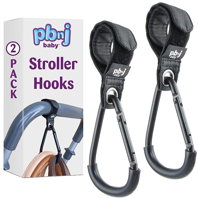 Stroller Hooks for Hanging Diaper Bags - Mommy Stroller Clip and Stroller Accessories Organizer Hook - Large Carabiner Clips for Mom Purse Shopping Grocery Bag and Accessory - (2 Pack) (Clips)-BubblyBeeBaby