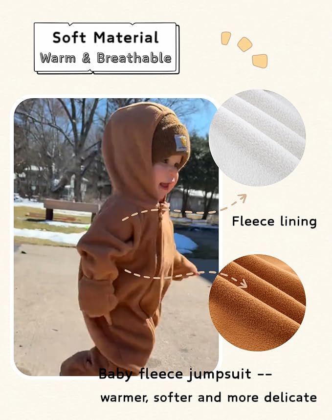 Newborn Baby Fleece Jumpsuit Girls Boys Winter Hooded Coverall Romper Cute Baby Snowsuit Clothes-BubblyBeeBaby