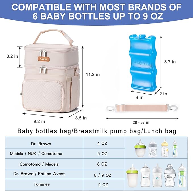 Insulated Breastmilk Cooler Bag with Ice Pack - Holds 6x9oz Bottles, Leakproof Double Layer, Adjustable Strap for Nursing Moms, Daycare & Travel,Pearl White-BubblyBeeBaby