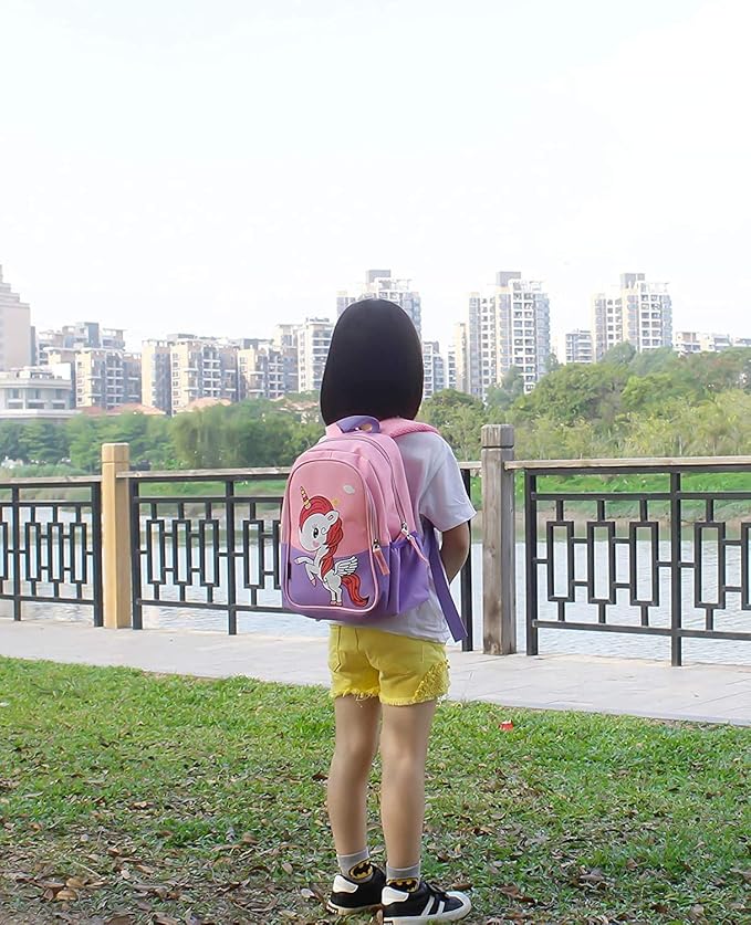 12 Inch Kids Small Toddler Preschool Travel Backpack Cute Cartoon Daypack (Unicorn Pink and Purple)-BubblyBeeBaby