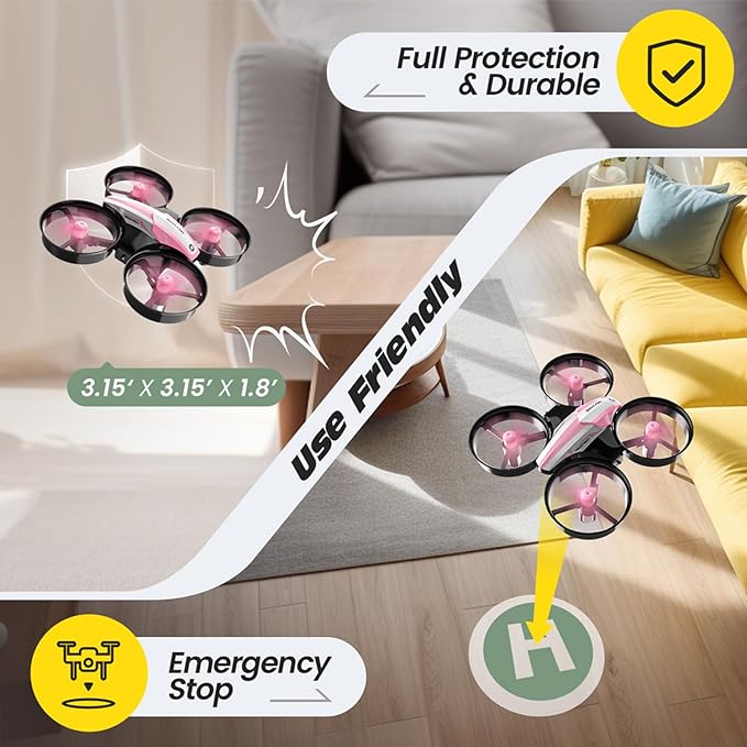 Holy Stone HS210 Mini Drone for Kids 8-12 and Beginners, RC Nano Quadcopter Indoor Drone with Circle Fly, Auto Hovering, 3D Flip, and Headless Mode, Great Gift Toy for Boys and Girls, Pink-BubblyBeeBaby